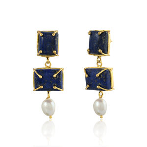 Pendientes de piedras preciosas de lapislázuli natural Joyería de tuerca de latón chapado en oro de moda para fiestas a precio de fábrica - Product Image 2