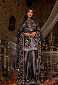 Magnifique salwar kameez en fausse fourrure avec garara et dupatta fantaisie, broderie lourde et travail manuel en pierre, réversible et extensible - Product Image 3