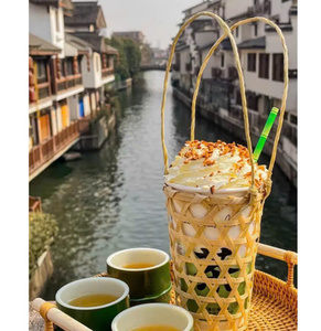 Handmade Eco-Friendly Disposable Bamboo Strap Handle <b>Cup</b> Holder, Best for <b>Takeaway</b> <b>Coffee</b> & Bubble Tea. - Product Image 5
