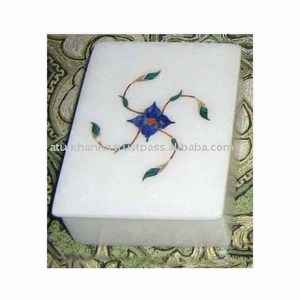 Coffret cadeau indien blanc, avec incrustation de marbre blanche, - Product Image 1