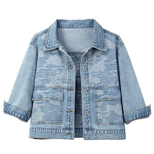Chaquetas vaqueras para mujer estampadas con diseño personalizado de talla grande fabricante pakistaní Chaquetas vaqueras para mujer - Product Image 1
