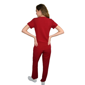 Adult <b>Woman's</b> Nursing Scrub Sets Red Color Slim Fit <b>Short</b> Sleeve Side Vents To Easy Move <b>Cargo</b> Pants With Pocket - Product Image 2