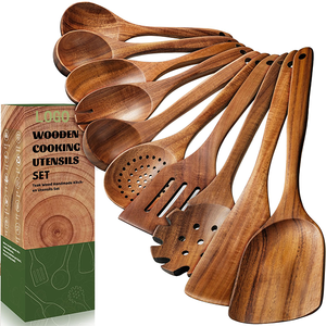 Cucchiai in Legno per Cucinare, Set di Utensili da <span class=keywords><strong>Cucina</strong></span> Antiaderenti, Strumenti di Cottura in Teak Naturale, Utensili in Legno Personalizzati per <span class=keywords><strong>Cucina</strong></span> e Tavola - Product Image 1