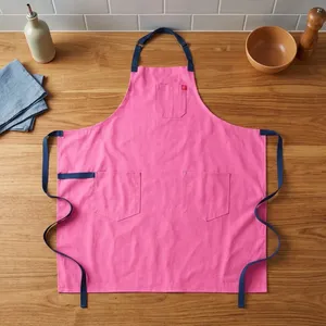 Pink Canvas Reusable Bib <b>Apron</b> with Adjustable Neck Strap and Multiple Pockets <b>for</b> Adults <b>Cooking</b> Daily Use Eco-Friendly - Product Image 1