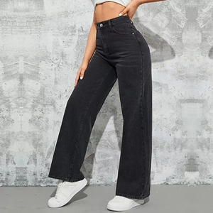 Top Quality Custom Women's <b>Jeans</b> Washed Blue High Waist Fashion Casual Hot Sale Wide Leg <b>Jeans</b> Fashion casual hot sale - Product Image 6