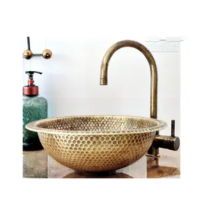 新上市金属黄铜锤击设计厨房水槽圆形洗手盆，适用于酒店和婚礼派对