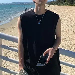 Débardeur long en maille respirant de haute qualité pour hommes, idéal pour le yoga et le fitness, anti-boulochage, 100% coton - Product Image 3