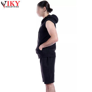 Conjunto de sudaderas con capucha y pantalones cortos para mujer, conjunto informal de 2 piezas con logotipo personalizado, sudaderas con capucha sin mangas y pantalones cortos, ropa deportiva para gimnasio - Product Image 3