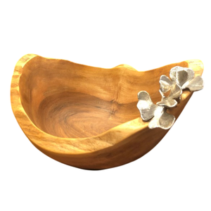 Cuenco de madera de acacia Premium hecho a mano, cuenco elegante para servir con elegantes asas de latón para vajilla y decoración del hogar - Product Image 3