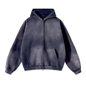 100% coton unisexe à capuche Spray teint vieux Double tête fermeture éclair mode hommes à capuche acide à capuche - Product Image 5