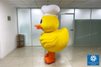 Costume gonflable interactif de mascotte d'animal de dessin animé super mignon de style aérodynamique, canard de dessin animé