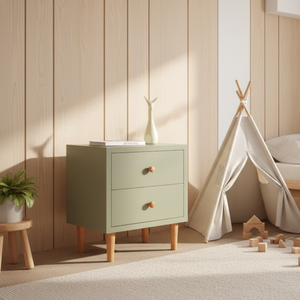 Modern Style Cream Color Children's <b>Bedside</b> Cabinet <b>with</b> Two <b>Drawers</b> Solid <b>Wood</b> Nightstand for Kids' Bedroom Living Room - Product Image 4