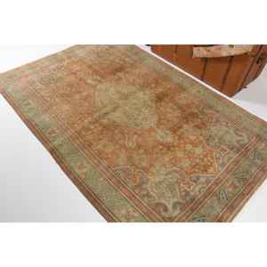 0.4x7.2 ft Vintage Rug, Turkish <b>Runner</b> Rug, Brown <b>Green</b> Bordered Rug - Product Image 4