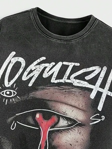 Camisetas estampadas Vintage para hombre de tendencia Impresión digital Lavado ácido Manga corta Transpirable 220g 100% Algodón Hecho en Pakistán - Product Image 2