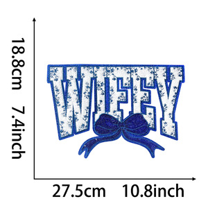New Stock Big Size 10.7inch/27.3cm Iron on Chenille Sequin Mixed Broderie Chenille Patch <strong>Wifey</strong> Bow Patch - Product Image 4