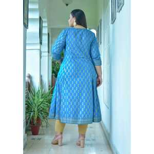 Anarkali Kurta มุสลิมแบบดั้งเดิมพร้อมอุปกรณ์เสริมผ้าฝ้ายพิมพ์สีทองเสื้อผ้าและเครื่องประดับแบบดั้งเดิมระดับพรีเมียม - Product Image 1
