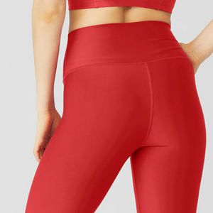 Mallas de yoga transpirables sólidas de cintura media para mujer, conjunto de Gimnasio Deportivo con cintura elástica, estiramiento de cuatro vías de secado rápido - Product Image 6