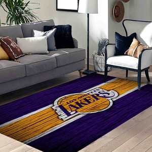 Tapis Los Angeles Lakers bleu marine et moutarde : Décoration de basketball NBA, avec tapis moelleux à poils longs - Product Image 2
