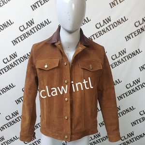 Veste en cuir de camionneur en daim chaud de haute qualité pour hommes saison d'hiver en peau de mouton marron-vente en gros d'usine - Product Image 2