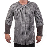 Tunique de cotte de mailles rivetée plate en acier doux de style médiéval Hauberk anneaux de rondelle d'armure pour Cosplay reconstitution chevalier artisanat en métal
