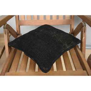 Oreiller Patchwork Kantha en laine noire 14x14 pouces coussin tissé brodé Vintage jeté décoratif en forme de boule rustique pour une utilisation au sol - Product Image 4