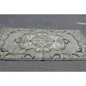 Tapis en Laine Patchwork Vintage 4.3X9.2 pieds Vert Beige Turc Tissage Plat Tapis de Salon avec Support en Latex - Product Image 3