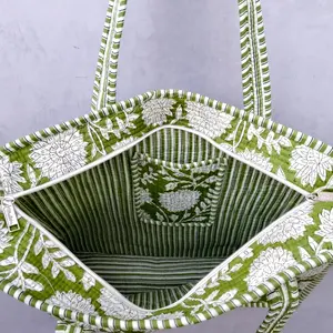 Indian Women's Hand Stitched Cotton Tote Bag <b>Floral</b> <b>Quilting</b> Large Casual Shoulder Shopping Bag Solid Color - Product Image 4