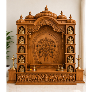 Templo Doméstico Divino de Ashtalakshmi, Último Mandir de Durga en Madera de Teca con Almacenamiento, Templo de Pooja de Ashtalakshmi de Madera de Teca del Sur de la India - Product Image 1