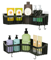Organisateur de salle de bain moderne à double niveau, panier de douche d'angle, étagères murales sans perçage, noir, suspendu, ATA HOME ABS