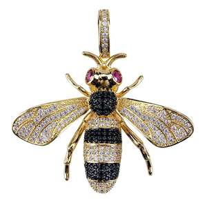 SHREYA DIAM 925 Silver Luxury Gold Plated Moissanite Bee Pendant Necklace Ruby Eyes Micro Pave Insect Design Trendy Unisex - Product Image 1