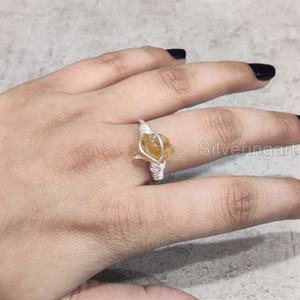 Bijoux en pierre brute bague pour femme Citrine naturelle pierre précieuse brute novembre pierre de naissance bande de fil fait à la main 925 bague en argent Sterling - Product Image 2