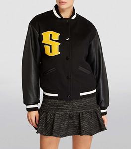 Veste universitaire en laine d'hiver de haute qualité, veste universitaire de baseball brodée pour femmes avec manches en cuir - Product Image 3