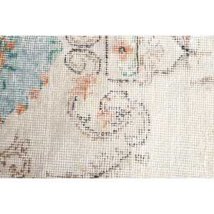 3.37x3.4 ft Vintage <b>Round</b> <b>Rug</b>, Blue <b>White</b> Turkish Camouflage Wool <b>Rug</b> - Product Image 5