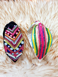 Handmade Fabric <b>Hair</b> <b>Accessories</b> <b>Floral</b> Embroidery Sequin Detailing Colorful Beaded Design Lightweight Durable Knotted Padded - Product Image 5