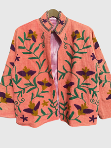 Veste à col mandarin brodée à la main avec motifs floraux, manches longues, grande taille, vêtements de printemps pour femmes, coton tissé, style Prairie Chic - Product Image 3
