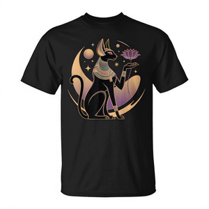 T-shirt Gatto Bastet e Fiore di Loto: Magia Femminile Egizia con Potere Felino - Maglietta Promozionale Dea Gatto Egitto - Product Image 2