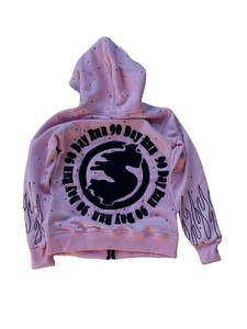 Custom Rhinestone Jacket Man Streetwear Oversized Baggy <b>Applique</b> Patch Men Zip up Denim Hoodie - Product Image 6