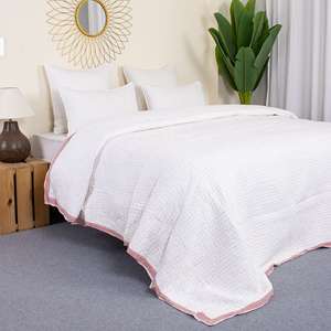 Couverture Kantha vintage blanche unie, couture fine à la main, couvre-lit réversible indien, coton biologique imprimé pour hôtel et maison - Product Image 1