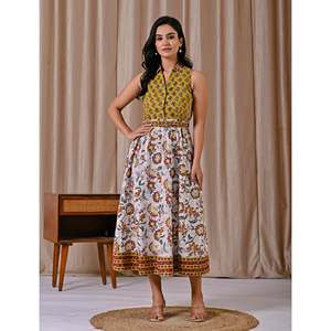 Vestido sin mangas con estampado de bloques verde y blanco, cuello elegante, tallas XS-XL, ropa casual ODM para discoteca, transpirable y natural. - Product Image 6