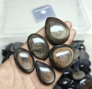 Cabochon en obsidienne cuivrée poli à la main, pierre précieuse en quartz cristallin en forme de poire, fourniture en gros pour la fabrication de bijoux - Product Image 2