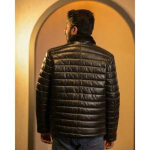 SF004 <b>Reversible</b> Lamb Skin Genuine Leather Puffer <b>Jacket</b> Casual Winter XS Size with Zippered Closure Patchwork Pattern Black ODM - Product Image 4