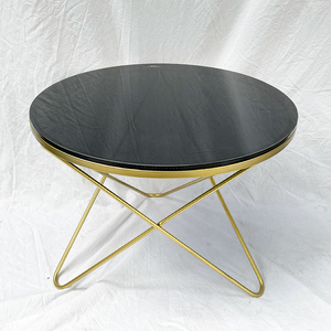 Modern <b>Round</b> Living Room <b>Table</b> with Glass Top & <b>Gold</b>-Bronze Legs 60x60cm Durable Metal Construction TT68127 - Product Image 3