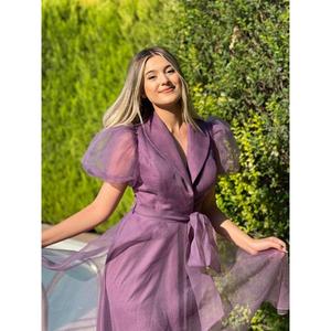 Abito da sera con colletto rovesciato con cintura a maniche a palloncino da donna con stelle Jn1628 1628 - Product Image 5