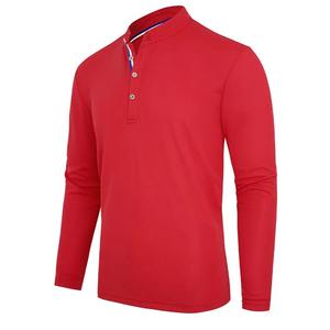 Polo informal de negocios de 100% algodón para hombre con cuello Henry, manga larga con patrón sólido para primavera y otoño - Product Image 5