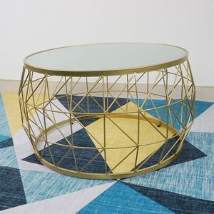 Modern Tempered Glass <b>Sofa</b> <b>Table</b> with Gold Frame and Muted Glass Surface - Product Image 4