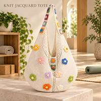 Sac fourre-tout en jacquard tricoté, style décontracté pour les trajets quotidiens, service d'échantillonnage rapide, vente en gros directe d'usine, logo personnalisé pris en charge