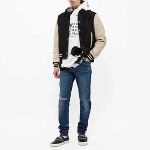 Nouvelle Mode Hommes Varsity Satin Bomber Veste Col Montant Logo Avant Brodé Noir Personnalisé Collège Baseball DDP Expédition - Product Image 2