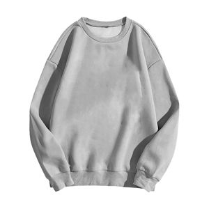 Eco-Friendly Winter Women's Solid Embroidered Breathable Fleece Crew Neck <b>Sweatshirt</b> Front Pure <b>Grey</b> Windproof Polyester/Cotton - Product Image 1