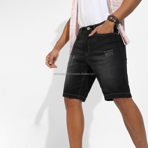 Nardon Apparel Custom Men's Sporty Solid Casual Mid Waist Denim Shorts 100% Poliéster Tejido Transpirable Vintage Tejido de punto - Product Image 1