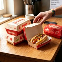 Boîtes à hot-dogs en papier kraft blanc personnalisées, très demandées, pour emporter, contenants pour sandwichs, emballages pour hot-dogs